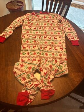Holiday Reindeer Print Footed Pajamas - Red, Green, Cream
